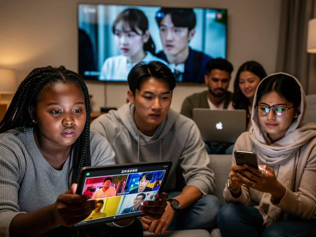 Diverse audience enjoying K-Dramas with reduced delays
