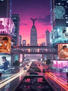 Futuro del streaming de doramas en México 2026, pantallas holográficas mostrando series asiáticas en una ciudad futurista. El Futuro del Streaming de Doramas.
