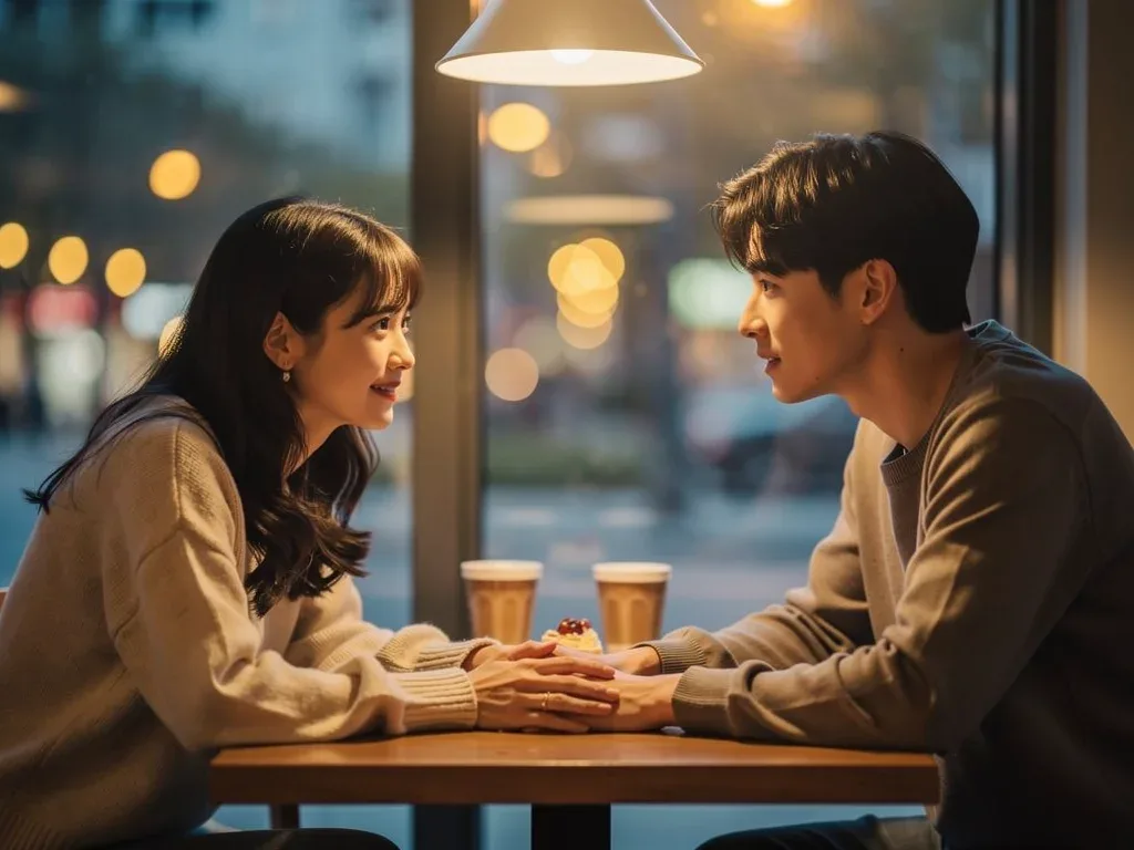 Main couple from a romance dorama engaged in a deep conversation, highlighting emotional depth.