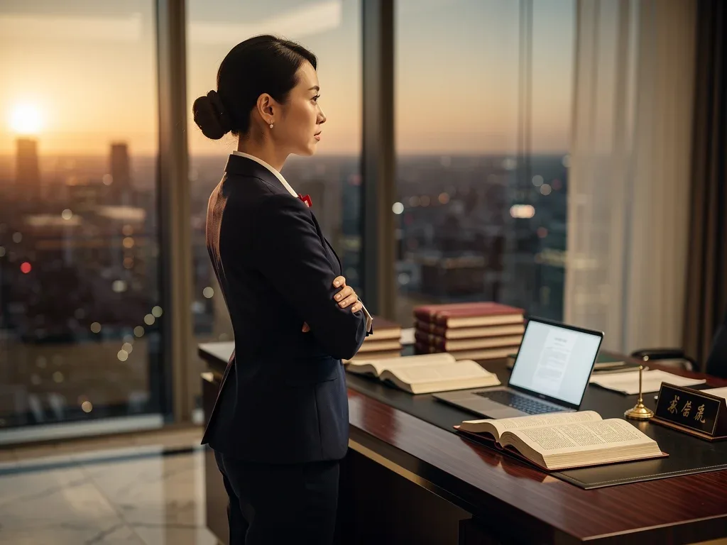 Female legal professional contemplating in office, C-drama