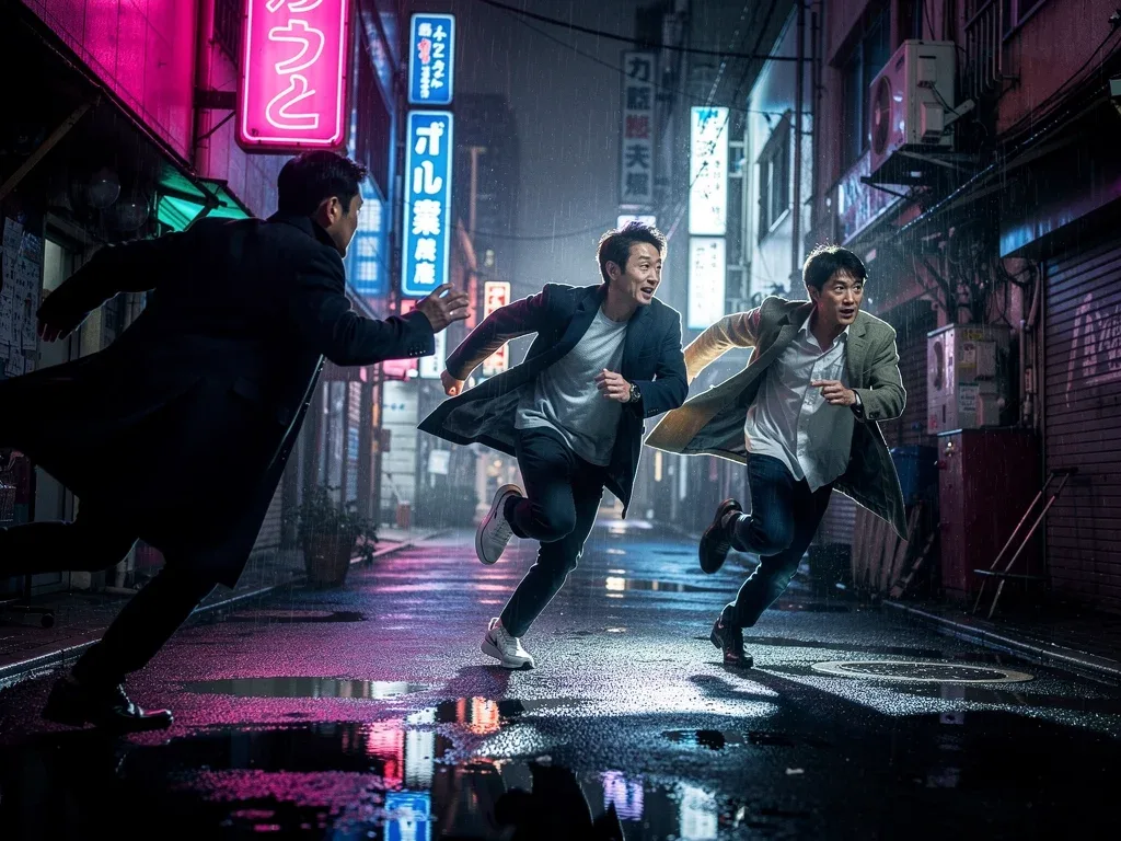 Dynamic action sequence from a Japanese thriller series