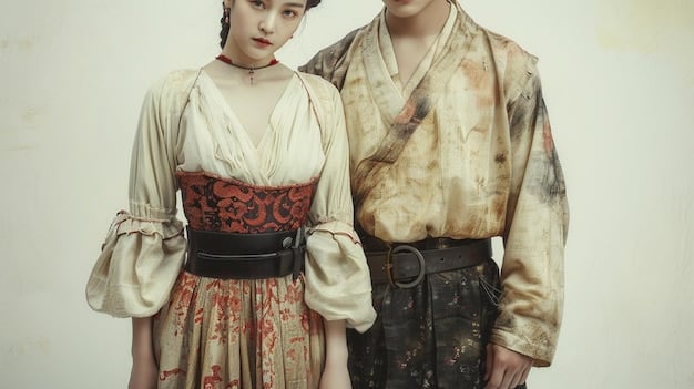 A shot of characters in traditional Korean attire, emphasizing the authentic representation of historical customs and fashion