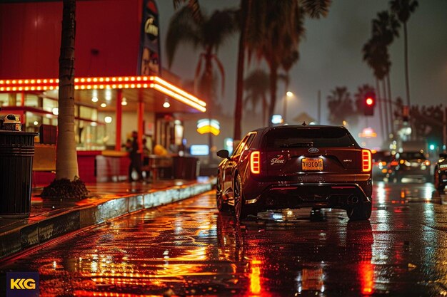 A stylized, moody shot of a Los Angeles freeway at night, capturing the essence of the 