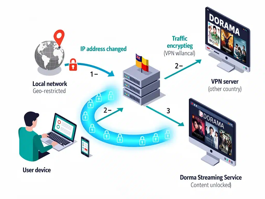 Infografía de funcionamiento de VPN para streaming