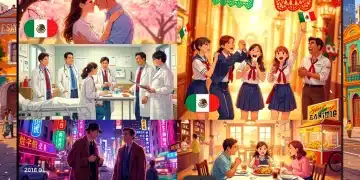 Póster dinámico que fusiona doramas populares con elementos culturales mexicanos, representando la evolución del streaming de doramas en México para 2026.
